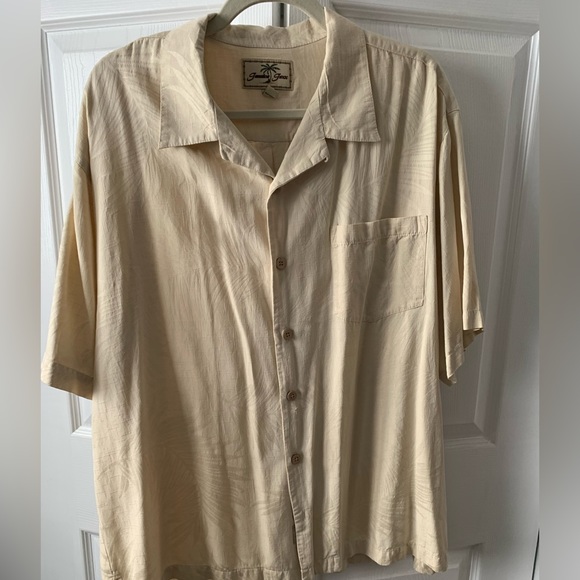 Jamaica Jaxx Mens Silk Button Down Shirt, Palm Print, Large, Good Condition - Picture 3 of 16